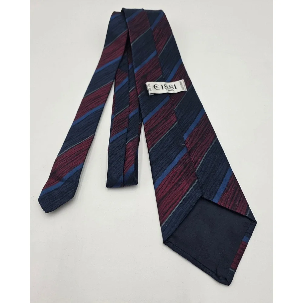 Cerruti 1881 Paris Men's Silk Tie Navy Burgundy Blue Striped Made in France